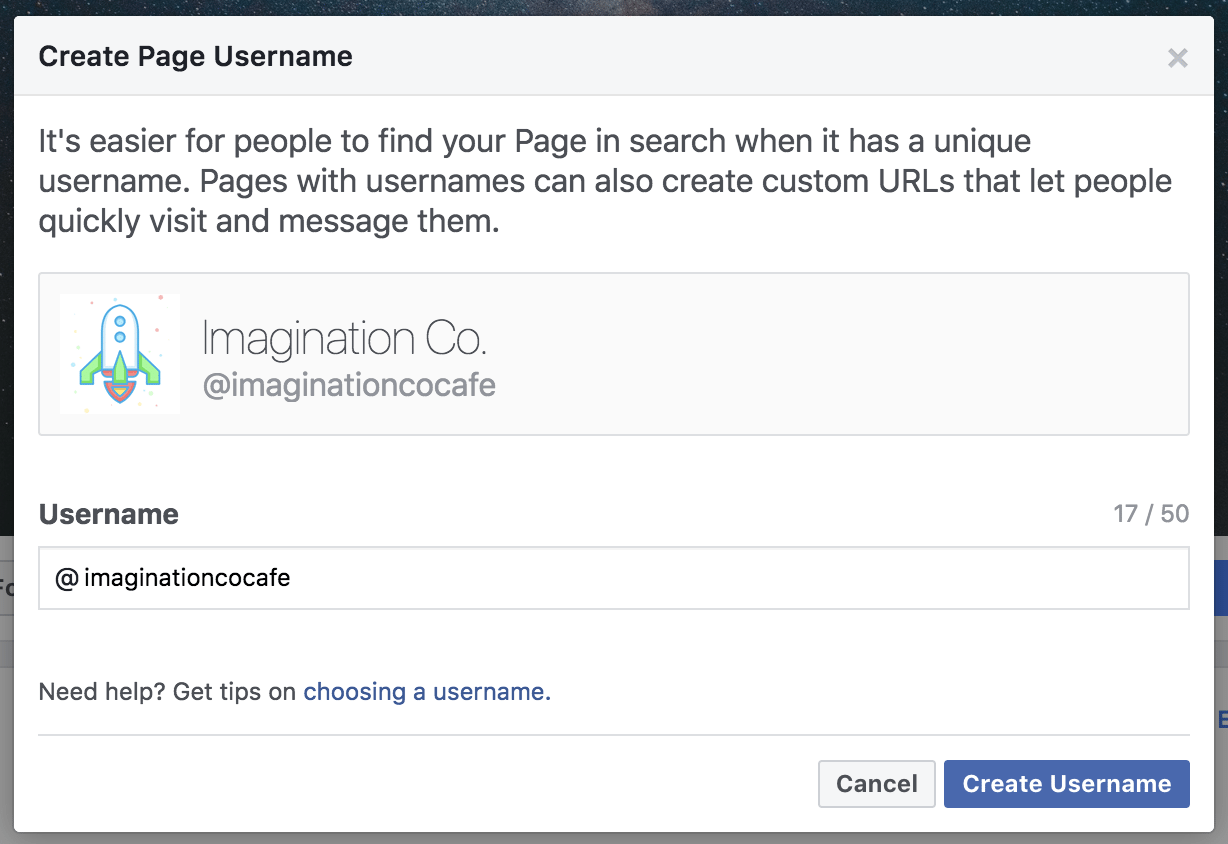 Create Page username Create Page username