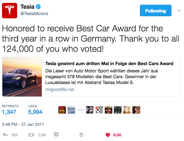 Tesla showing appreciation on Twitter Tesla showing appreciation on Twitter